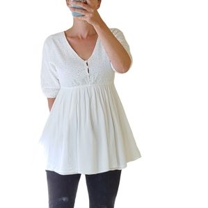 Chelsea & Violet white lace eyelet top cotton tunic Small Medium